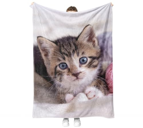 Katzen Kuscheldecke Flanell Decke Kitty-Muster Fleecedecke Flauschig Weich und Warme,3D Kitty Wohndecke Sofadecke Couchdecke Für Teens Erwachsene. (Kätzchen E, 130x150cm)