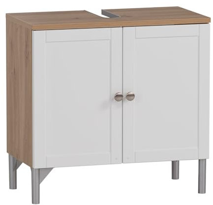 Lomadox Badezimmer Waschbeckenunterschrank Badschrank für Waschbecken 60cm Eiche weiß matt