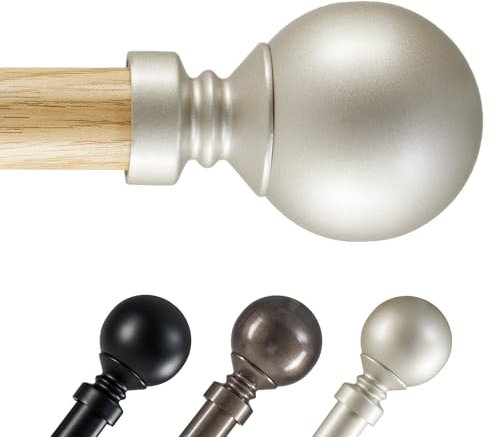 Deconovo Gardinenstange Ausziehbar 25mm Durchmesser mit Halterung Fenster Robuste Vorhangstange aus Edelstahl für schwere Vorhänge, 168-305 cm, Holzfarbe, 1 Stück