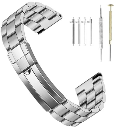 SINAIKE 22mm Metall Uhr Armband für Männer Schraub-In Edelstahl Uhr Armband Gebürstet Uhrbänder mit Oyster Stil Schnalle Silber