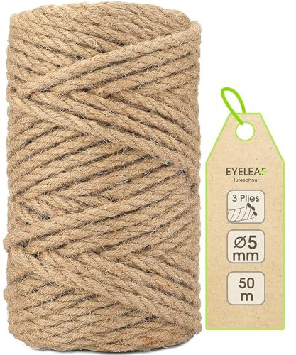 Cuerda de Yute para jardín, Cuerda Gruesa para Manualidades, Embalaje, decoración, Paquete de jardín (10 mm-10 m)… (5MM-50M)