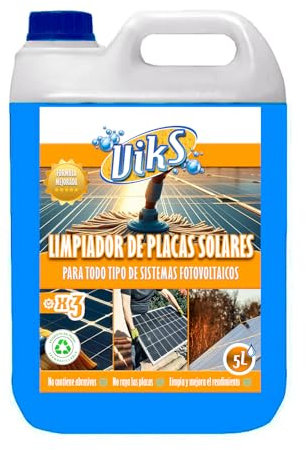 Viks | Limpiador Placas Solares | No Necesita Aclarado | Fácil de aplicar, Seguro, Cuida y devuelve el brillo, Sin dejar ráfagas | Limpieza placas fotovoltaicas | 5L