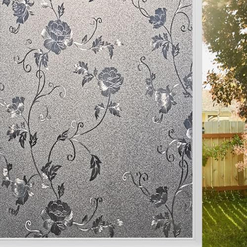 Vinilos para Cristales Opaco 40 x 700 cm Autoadhesiva Lámina para Ventana Privacidad Estático Opaco, sin Pegamento, Protección Visual, para Dormitorio Oficinas Cocina, Hibisco