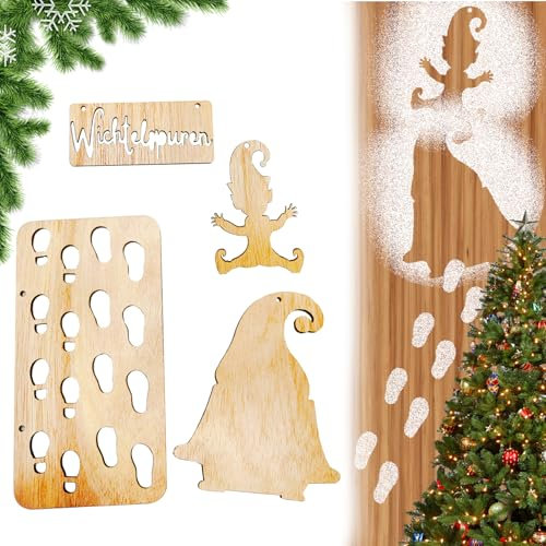Xiujuers Wichtel Schablone Fenster, Wichtel Zubehör Weihnachten, Wichteltür Set, Wichtel Fußabdrücke Schablone, Wichtelschablone Fußabdrücke, Wichtelspuren Schablone, Stempel Wichtel Füße (4 Stück)