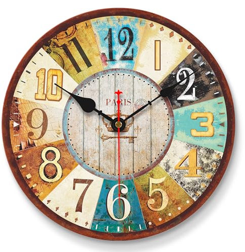 VIKMARI Vintage Wanduhr, 20 cm Schöne Shabby Chic Uhr, Batteriebetrieben Holz Geräuschlos Lautlos Wanduhren für Küche Wohnzimmer Badezimmer Schlafzimmer Büro