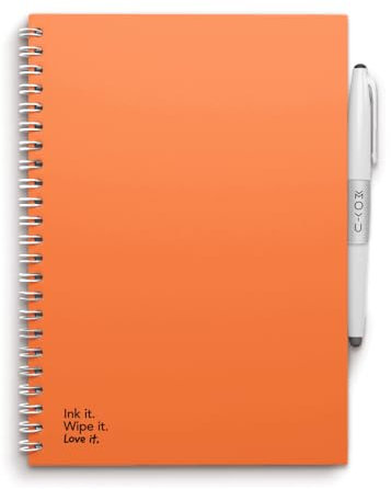 MOYU Erasable Notebook A5 - Sunset Orange - Hardcover - Multifunctional Pages - Includes Erasable Pen, Cloth, and Pen Holder