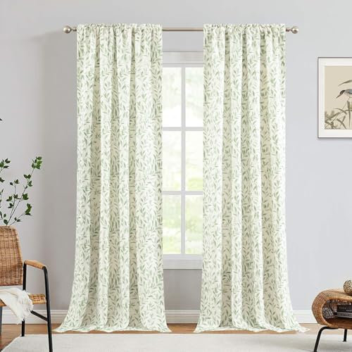 VOGOL Landhaus-Vorhänge, elegantes Weidenblatt-Muster, Raumteiler, Fenstervorhang, Sichtblockierung, Stangentaschenvorhänge für Badezimmer, 2 Paneele, 132 x 244 cm