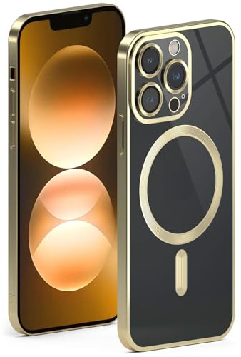 ONEFLOW für iPhone 12 Pro Hülle für MagSafe mit Kameraschutz, Schutzhülle induktives Laden Durchsichtig, Handyhülle iPhone 12 Pro Case Magnetisch, Gold