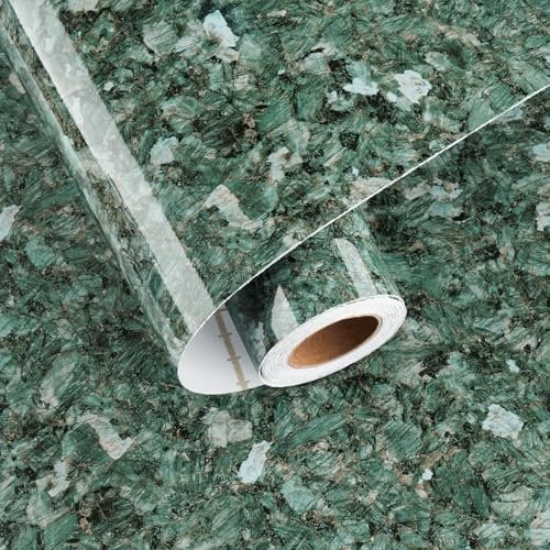 HotDecor Kitchen Worktop Vinyl Covering Self Adhesive Gloss Green Marble Wallpaper for Bathroom Kitchen Cupboard Vinyl Wrap Emerald Green Sticky Back Wallpaper Adhesive Table Cover 40cm x 200cm