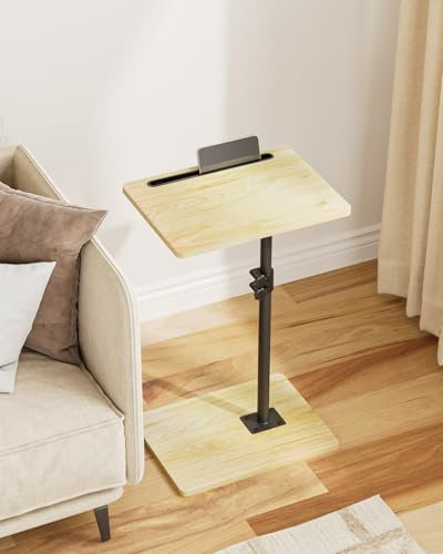 HEYZOEY Beistelltisch, C-Form Höhenverstellbar Sofatisch, 360°Rotierend Couchtisch Klein,40x30x(45-81) cm,Holz Kaffeetisch Laptoptisch für Schlafzimmer, Wohnzimmer, Büro(Eiche)