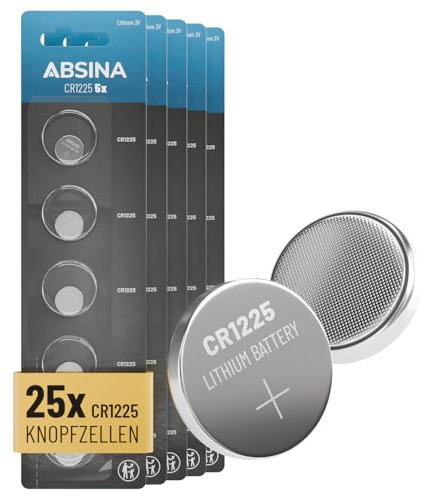 ABSINA 25x Pila botón CR1225 3V Litio - CR 1225 a Prueba de Fugas y de Larga duración - CR1225 Pilas Boton, Pila Placa Base