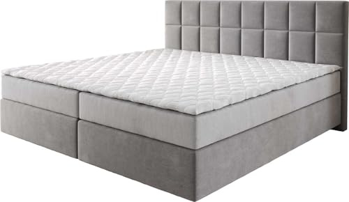 DELIFE Boxspringbett Dream-Fine Mikrofaser Grau 200x200 cm | mit Taschenfederkernmatratze und Topper Visco