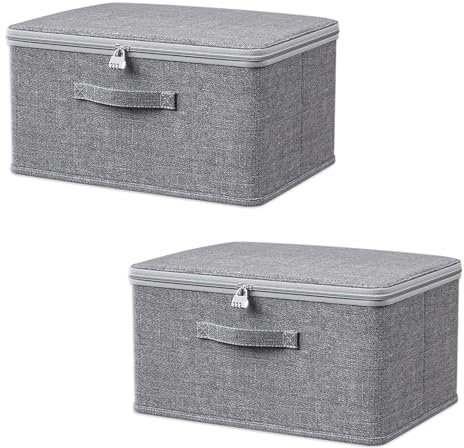 LCUHAVA Abschließbare Box, Box mit Schloss, 2 STK Verschließbare Box, Abschließbare Kiste 30 x 20 x 14 cm, Stapelbar und Platzsparend für Bettwäsche, Kleidung, Spielsachen, Medikamenten