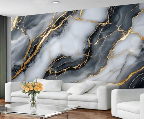 GIVLWF Black Gold Marble Wallpaper, Marble Bedroom Wallpaper Murals, Watercolor Wall Paper for Living Room, Nordic Luxury Large Mural & Room Decor, Not Self Adhesive Abstract Wall Paper