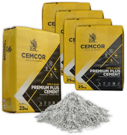 125kg Cemcor High Strength Premium Ready Mix Cement 42.5N - For Structural Concrete Reinforced Foundations Pre Cast Elements Pouring Concrete Slabs Preparing Mortar For Masonry Work - 5 x 25kg Bags