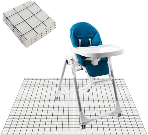 Klmnop 40 Pack Disposable Splat Mat for Under High Chair, Extra Large 55x55 Waterproof Baby Splat Mat for Floor, Plastic High Chair Floor Mat for Baby Led Weaning(Blackwhite)