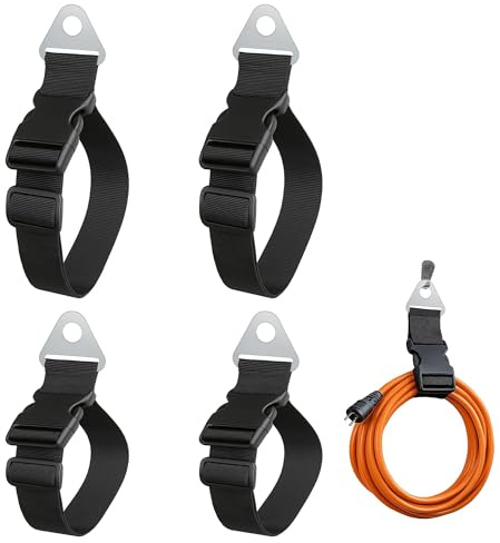 Aufbewahrungsgurte mit Metallhaken, 4er Set Für Verlängerungskabel Organizer Und Schlauchhalter, Kabel Organisation Und Aufbewahrung, Verstellbare Wandgurte Für Garage Und Werkstatt Bis 10kg
