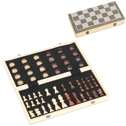 SPORTNOW Schachspiel Faltbar 2 in 1 Schachbrett Stauraum 38,5 x 38,5 cm | 32 Schachfiguren, Reiseschach, Freizeitartikel, Chess Board Set, für Jugendliche Erwachsene, Party Familie Aktivitäten