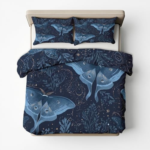 Generisch Motte Bettwäsche 135x200 Celestial Gothic Motiv 2tlg, Weiche Mikrofaser Bettbezug & 1 Kissenbezug 80x80, Wendebettwäsche für Schlafzimmer Deko, Geschenke (JS88)
