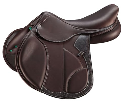 EQUIEMPRESS Englischer Springsattel aus hochwertigem Premium Leder für Pferde komfortabler langlebiger Reitsattel für Springreiten Training und Turniere (16.5 inches)