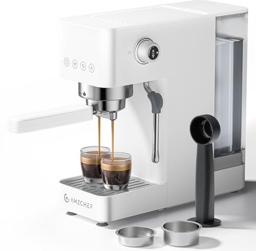 AMZCHEF Siebträgermaschine, 20 Bar, kompakt, Weiß, 1350W