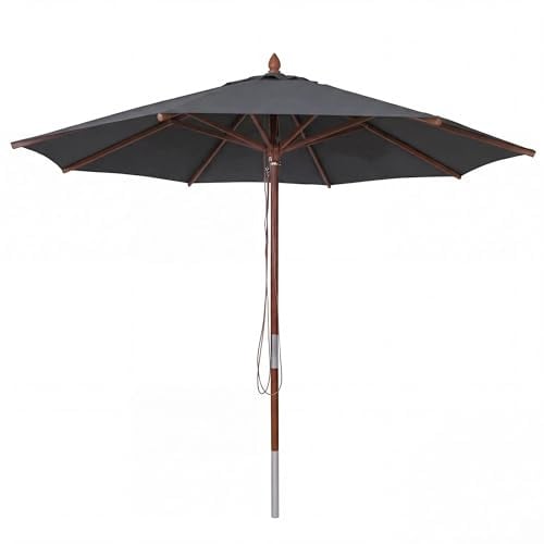 Mendler Gastronomie Holz-Sonnenschirm HWC-C57b rund Ø3m | Gartenschirm, Polyester/Holz, 14kg, Seilzug, stoßsicher