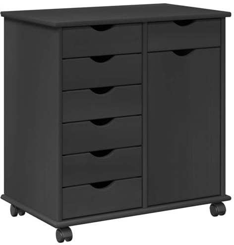 vidaXL Rollschrank Mit Rad Grau 63,5 x 39 x 65,5 cm Massivholz Kiefer, Vielseitige Aufbewahrung, minimalistischer Rollschrank, rechteckige Kücheneinheit, funktioneller Organizer