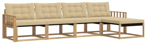 vidaXL Outdoor-Sofagarnitur mit Kissen 5 pcs Weiß und Beige, Garten, moderner, langlebiger Outdoor-Sofa, Sessel-Ecke, Lounge-Möbel, Terrasse Set