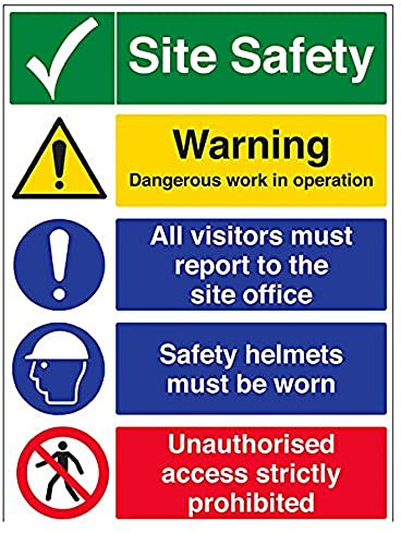 V Safety Multi Hazard Site Safety Site Tick Warning Sign - 600mm x 800mm - 2mm Rigid Plastic