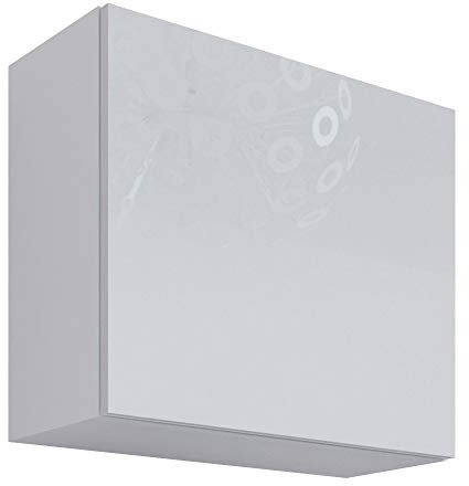 Furniture24 Hängeschrank Vigo Quadrat, Wandschrank mit 1 Tür, Schrank, Kommode, Wohnzimmerschrank, Grifflose Öffnen, Push to Open (Weiß/Weiß Hochglanz)