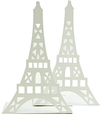 1 paire de serre-livres décoratifs en forme de tour Eiffel, en métal - Pour étagère, bureau, etc. blanc