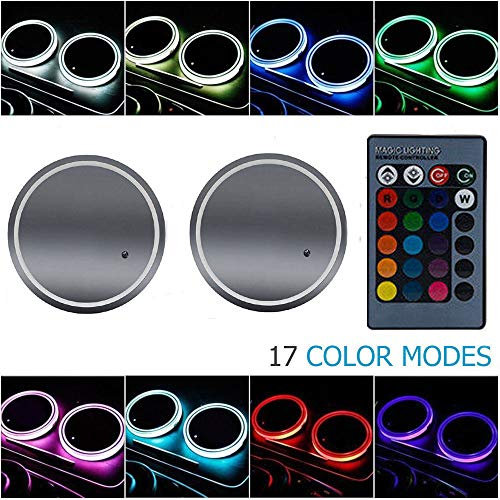 MASO H84560 Porte-gobelet de voiture avec lumières RVB Les Lights, 2 tapis de voiture colorés à LED avec sous-verre étanche, lampe intégrée, mini USB rechargeable avec télécommande, noir
