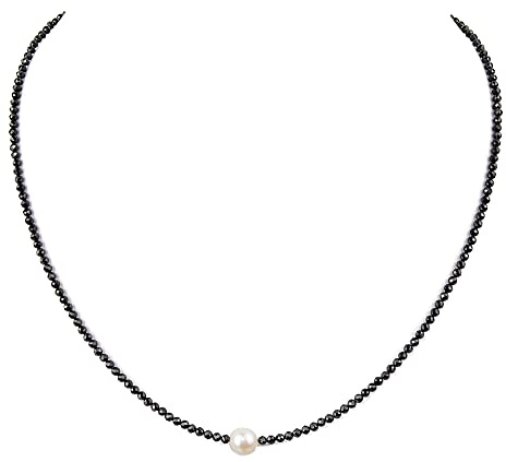 Spinell - Perle Kette - schwarze Halskette mit Perle - 925 Silber
