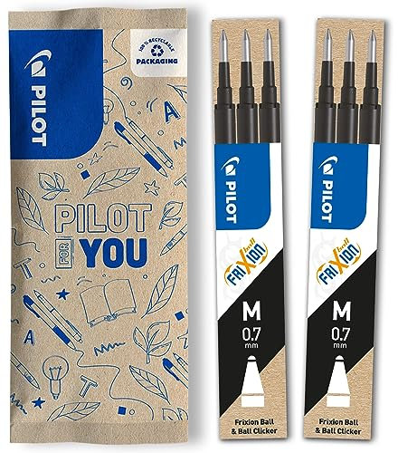 PILOT FriXion Ersatzminen 0.7 – 6 Stück – Farbe Schwarz – FriXion Nachfüllminen mit radierbarer Tinte – Kompatibel mit FriXion Ball & FriXion Clicker 0.7 – mittlere Stärke – Gel-Tintenrollermine