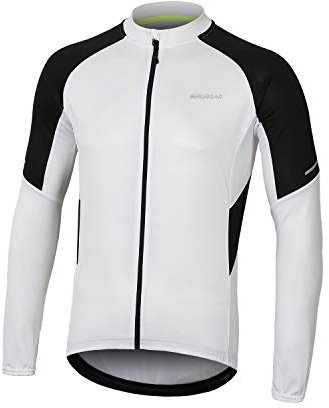 BERGRISAR Men's Cycling Jersey Tops Long Sleeve Mountain Bike Bicycle Shirts with 3+1 Rear Pockets BG012 White Size Large