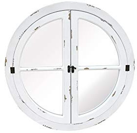 Aspect Round Distressed Finish Window Mirror/Garden Mirror/Decorative Mirror (Distressed White, 70 dia x 2 cm)