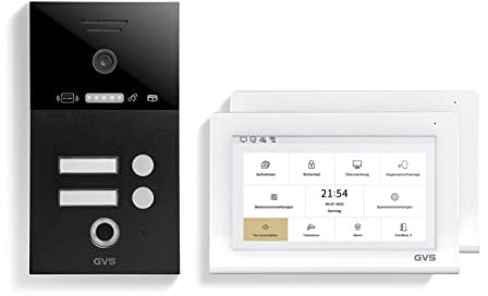 GVS - IP Video Türsprechanlage 2-Familienhaus mit Türöffner (RFID & Fingerprint), HD Kamera, 2X 7 Zoll Monitor & App - Smarte Video Türklingel mit Kamera & Gegensprechanlage (AVS4483A)