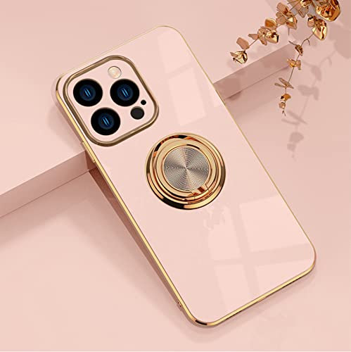 EYZUTAK Electroplated Magnetic Ring Holder Case, 360 Degree with Rotation Metal Finger Ring Holder Magnet Car Holder Soft Silicone Shockproof Cover for iPhone 12 Pro Max 6.7 inch - Light Pink
