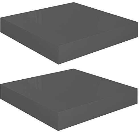 vidaXL 2X Wandregal Schwebend Hängeregal Wandboard Bücherregal Regalbrett Schweberegal CD DVD Regal Dekoregal Hochglanz-Grau 23x23,5x3,8cm MDF