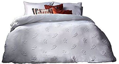The Linen Yard Der Leinenhof Ghost Tufted Single Duvet Cover Set, Baumwolle, Weiß