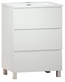 Baikal Mueble de Baño TRIX, Distribución de 3 cajones, con Patas y con Lavabo cerámico. Melamina 16mm. Distintas Medidas y Acabados Disponibles. Mueble MONTADO