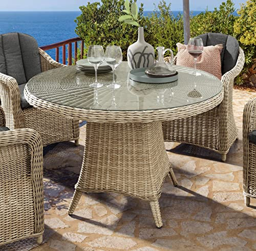 Destiny Gartentisch Luna 120 cm Natur Meliert Tisch Polyrattan Geflechttisch Esstisch