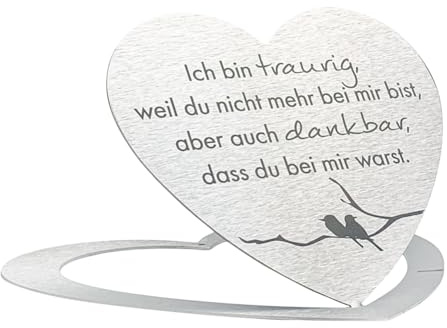 DOLORINO Grabherz aus Edelstahl | wetterfest | mit Spruch Ich bin traurig| ca. 17x15cm