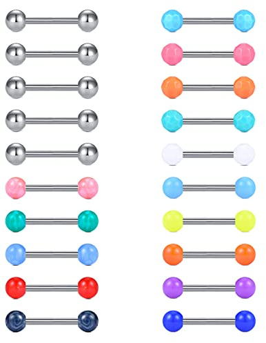 Crdifu 20stk Zungenpiercing Brustwarzenpiercing 14G Edelstahl 12-18mm Piercing Zunge Brustwarze Nippel Barbell
