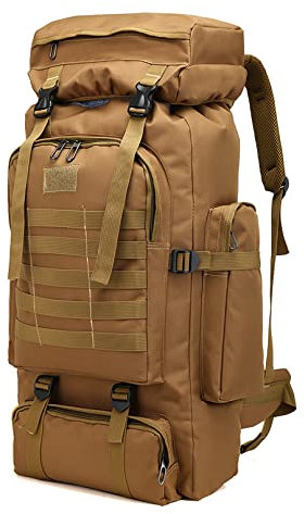 Yinghesheng Notfallrucksack Wanderrucksack militär Armee Rucksack, Fluchtrucksack Große Kapazität 80 L, Camping Ausrüstung Trekking Klettern Rucksack Reisetasche Camouflage,Braun