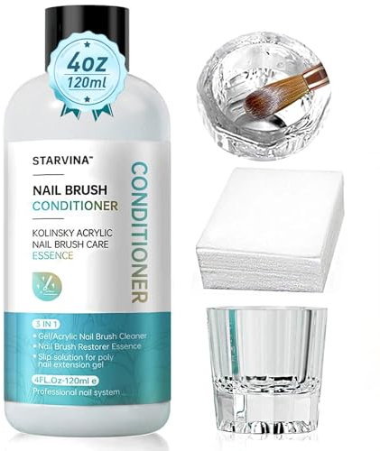 STARVINA Nail Brush Cleaner and Conditioner 4oz - Deep Cleans Gel Polish, Dip Powder, Builder Gel, Poly Gel Slip Residue and Restores Kolinsky Sable, Acrylic Art Brushes