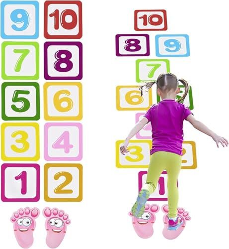 Uadme Puzzle Spiel Zahlen Hopse, 10 Zahlen wasserdichte Hopsematte für Kinder Fußabdruck Bodenwandaufkleber Bunte Tapetendekoration für Babyzimmer Schlafzimmer Klassenzimmer Boden Flur Kinderzimmer