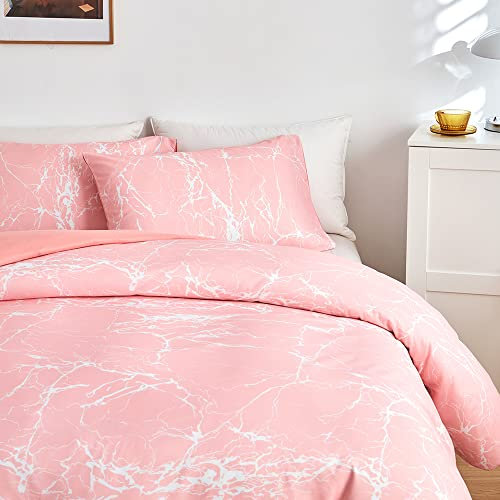 DXHOME Bettwäsche Set 135x200 2er Set Rosa Weiß Marmor Aesthetic Bettwäsche Set Mikrofaser Bettbezug Einzelbett Muster Moderne Wendebettwäsche 135 x 200 cm und Kissenbezug 80x80cm mit Reißverschluss