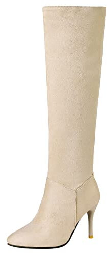 Diuniarza Stivali Alti Fino Al Ginocchio da Donna, Stivali da Vestito Tacco a Spillo Zip Appuntito Boots Eleganti, 19559Odl Beige/Mianli Numero 36 EU