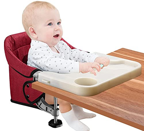 Toogel Hook on High Chair with Removable Dining Tray for Babies and Toddlers 6-36 Months, Portable and Foldable Table Seat for Home and Travel, Baby Feeding Chair with Storage Bag (Red)